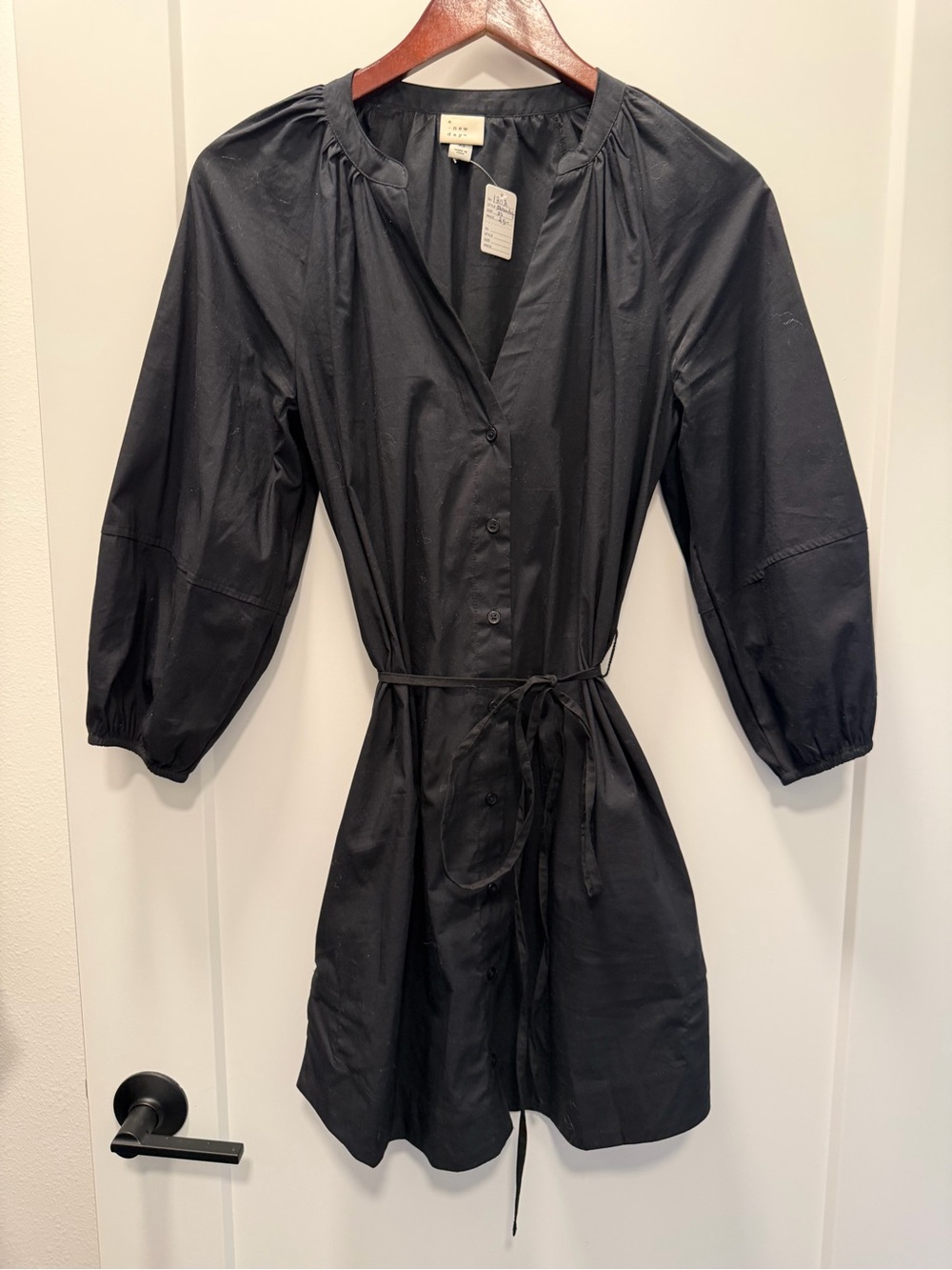 a new day Black Button-Front Dress with Waist Tie